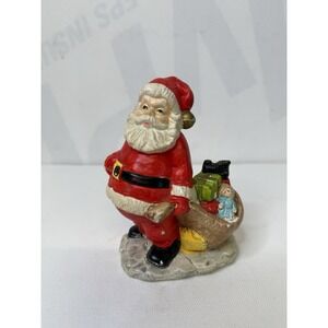 Vintage 5" Hand Painted Ceramic Santa w/toys